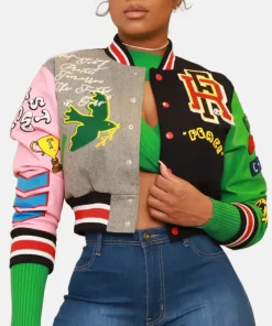 Honor Roll Faux Leather Cropped Varsity Jacket