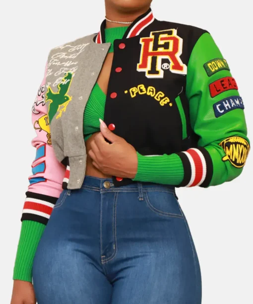 Honor Roll Faux Leather Multicolor Cropped Varsity Jacket