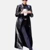 Kendall Jenner Black Leather Trench Coat