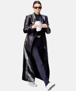 Kendall Jenner Black Leather Trench Coat