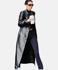 Kendall Jenner Black Leather long Coat