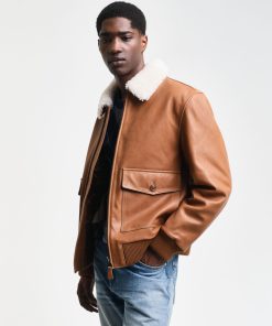 Men’s Aviator Brown Leather White Shearling Jacket