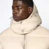 Mens Beige Puffer Hooded Jacket