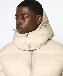 Mens Beige Puffer Hooded Jacket
