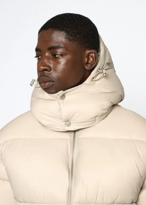 Mens Beige Puffer Hooded Jacket