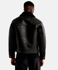 Mens Black Cropped Aviator Leather Jacket