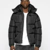 Mens Black Hooded Puffer Jacket