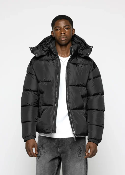 Mens Black Hooded Puffer Jacket