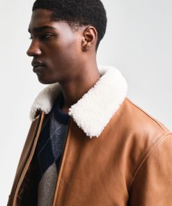 Men’s Brown Leather Jacket white Shearling