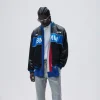 Mens Kith for BMW Souvenir Moto Black and Blue Satin Jacket