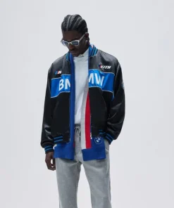 Mens Kith for BMW Souvenir Moto Black and Blue Satin Jacket