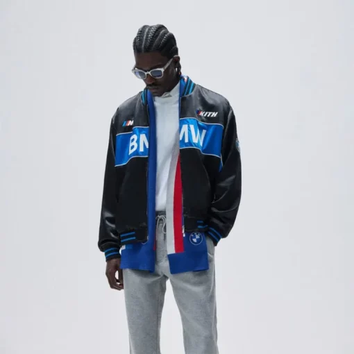 Mens Kith for BMW Souvenir Moto Black and Blue Satin Jacket