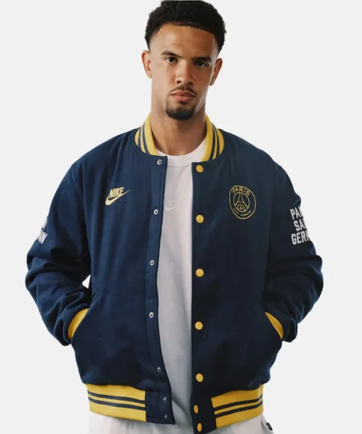 Men's Nike Navy Paris Saint-Germain Full-Snap Varsity Jacket