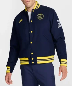 Men's Nike Paris Saint-Germain Full-Snap Cycling Redefined Varsity Jacket -Navy