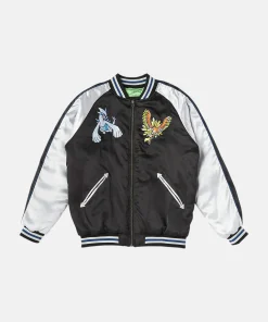 Pokemon Lugia Sukajan Satin Silver Bomber Jacket