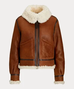 Trim Leather Shearling Aviator Jacket