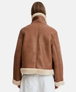 Women Brown Oversized Aviator Shearling Jacket