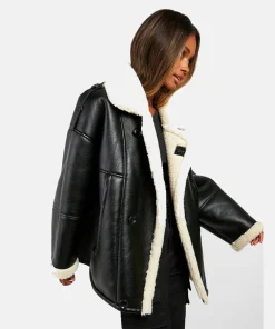 Women Trim Oversized Aviator Jacket