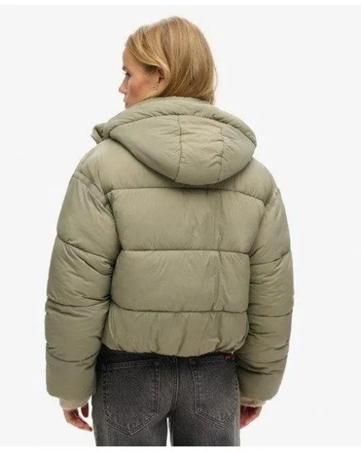 superdry Kaki Femme Aux Femmes Doudoune Courte Cocoon Taille Taille