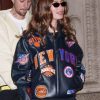 Hailey Bieber New York Knicks Leather Jacket black