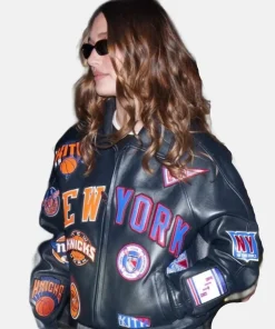 Hailey Bieber New York Knicks Leather Jacket