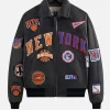 Hailey Bieber New York Knicks Leather Jacket black