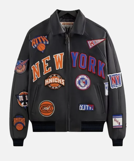 Hailey Bieber New York Knicks Leather Jacket black