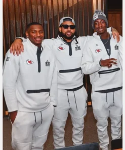 Men's Nike Cream Kansas City Chiefs Super Bowl LIX Opening Night Tech Fleece Half-Zip Top Jacket