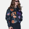 New York Knicks Hailey Bieber Black Leather Bomber Jacket