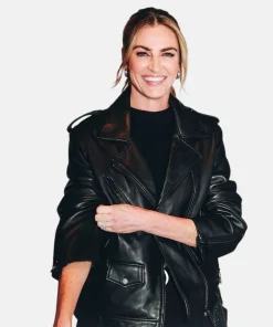 Super Bowl LIX Rebecca Minkoff x WEAR by Erin Andrews Women's Exclusive Oversized Leather Asymmetrical Moto Full-Zip Black Jacket