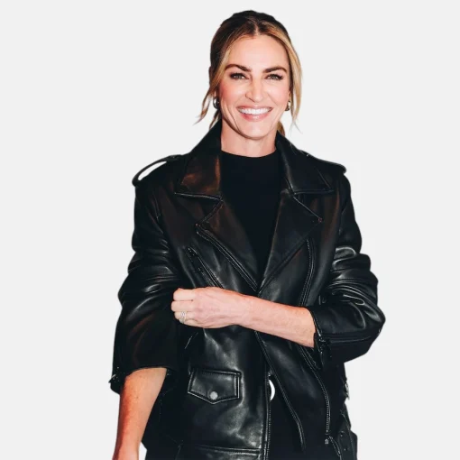 Super Bowl LIX Rebecca Minkoff x WEAR by Erin Andrews Women's Exclusive Oversized Leather Asymmetrical Moto Full-Zip Black Jacket