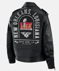 Erin Andrews WEAR Jacket LIX Superbowl Rebecca Minkoff Jacket black leather 9th February 2025