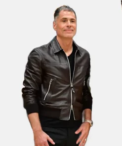 Rob Pelinka Black Leather bomber Jacket
