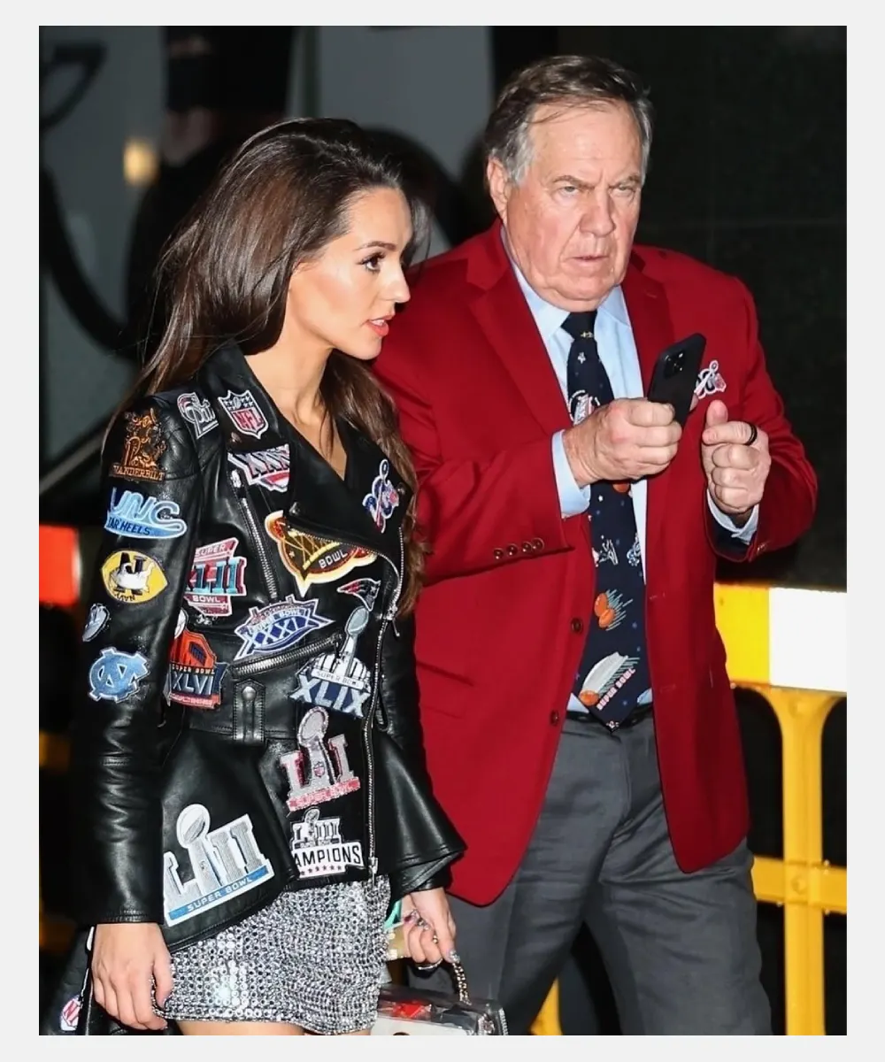 UNC Football Coach Bill Belichick Girlfriend Jordon Hudson Black Leather Jacket