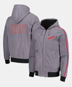 Unisex The Wild Collective Gray Kansas City Chiefs Corduroy Hoodie Full-Zip Bomber Jacket