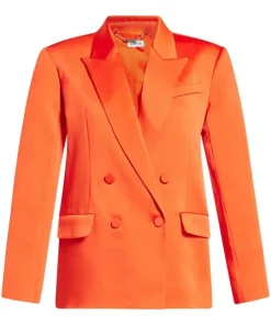Kate Hudson Running Point Double Breasted Orange Satin Blazer