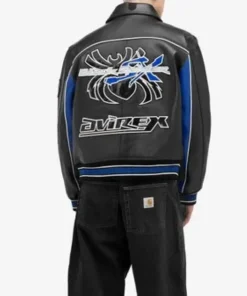 Avirex Black Spider Leather Bomber Jacket