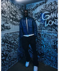 Ghetts Blue Leather Jacket