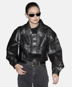 Gigi Hadid Black Leather Jacket