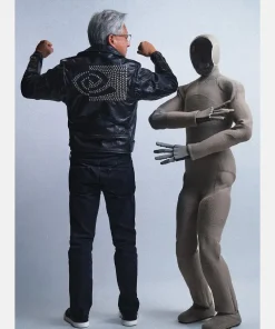 Jensen Huang ERL Black Leather Motorcycle Jacket