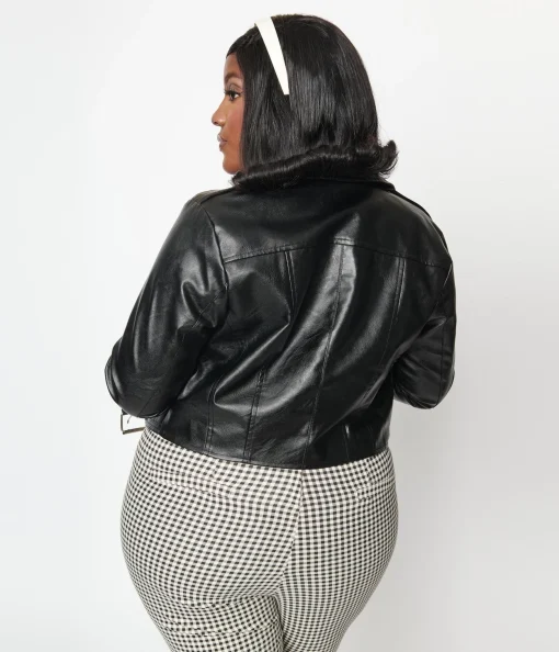 Jiacca Production - Women Plus Size Black Leather Motorcycle Jacket