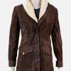 Kelly Reilly Yellowstone Beth Dutton Brown Suede Shearling Coat 