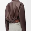 Loewe Draped Crop Leather Jacket Brown