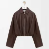 Loewe Draped Leather Jacket Brown