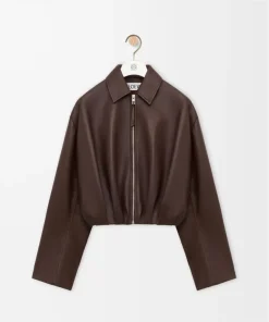 Loewe Draped Leather Jacket Brown