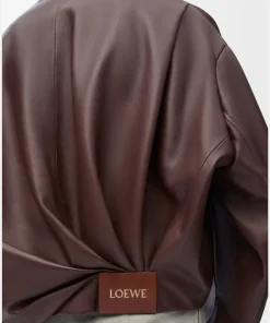 Loewe Lambskin Draped Crop Brown Leather Jacket