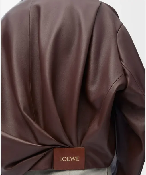 Loewe Lambskin Draped Crop Brown Leather Jacket