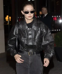 Paris Fashion Week 2025 Pre-Show Model Style Is Greased Lightning Gigi Hadid Black Leather Jacket