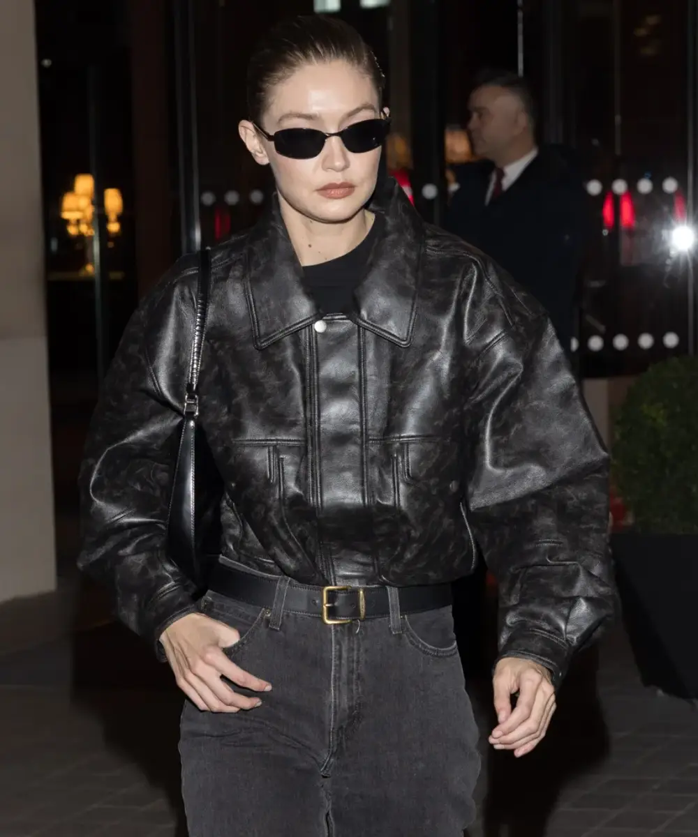 Paris Fashion Week 2025 Pre-Show Model Style Is Greased Lightning Gigi Hadid Black Leather Jacket