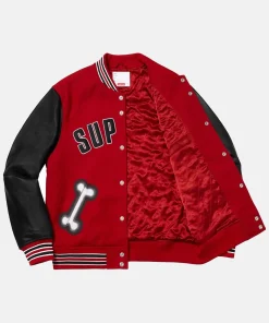 Unisex Supreme Bone Varsity Jacket red